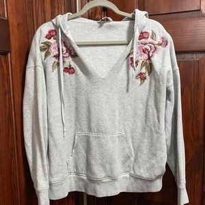 American Eagle Flower Embroidered V Neck Hoodie